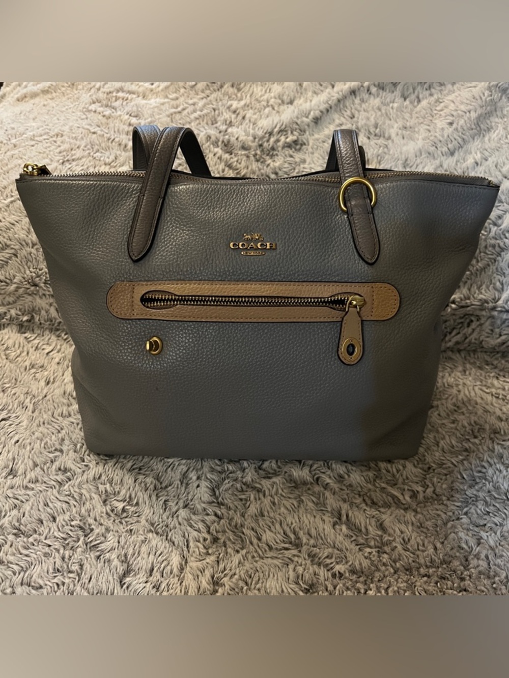 Coach Gray Tote with Tan Accent and Gold Hardware - Picture 7 of 12